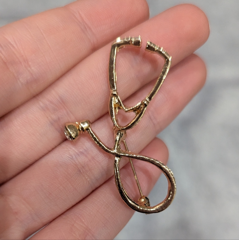 Set Of 2 Silver and Gold Stethoscope Pins Gifts For Doctors/PAs/Nurses - Picture 6 of 7